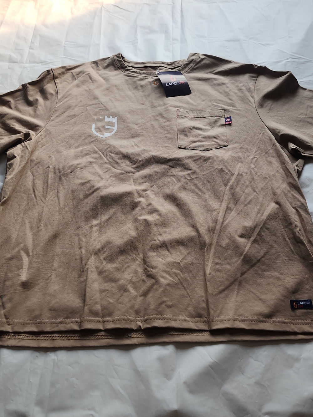 LAPCOFR FLAME-RESISTANT MEN'S KHAKI LONG SLEEVE SHIRT SIZE 2XL, REG NEW